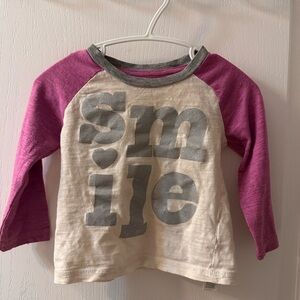 OshKosh B'gosh Cream Top with Pink Raglan Sleeves and Gray 'Smile' Graphic